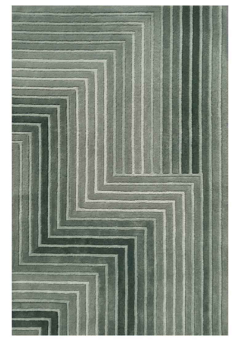 Saffron Rugs Hand Tufted Sage Green Geometric  Rectangular Wool Area Rug - Indya