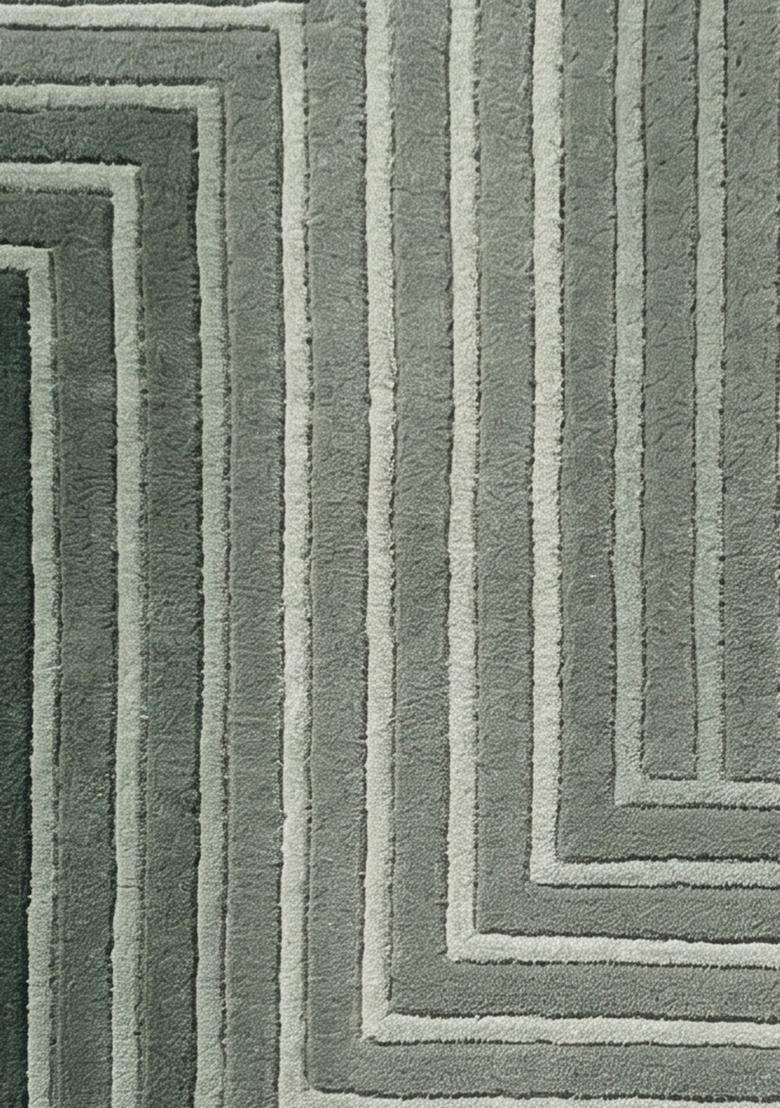 Saffron Rugs Hand Tufted Sage Green Geometric  Rectangular Wool Area Rug - Indya