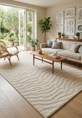 Saffron Rugs Hand Tufted Cream Swirls  Rectangular Wool Area Rug