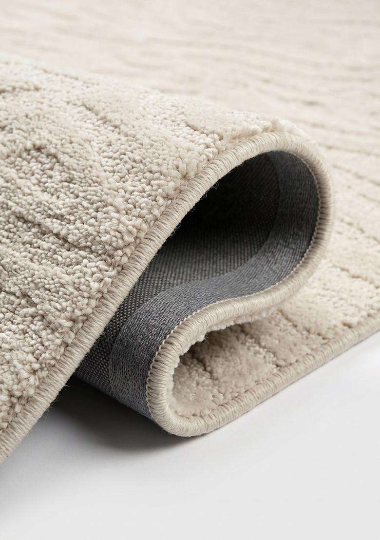 100% Wool Handmade Cream Rug | Contemporary Swirls Carpet With Cotton Backing For Living Room - Indya