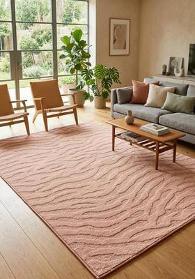 Saffron Rugs Hand Tufted Blush Pink Swirls  Rectangular Wool Area Rug