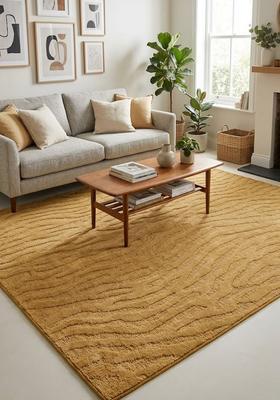 Saffron Rugs Hand Tufted Golden Beige Swirls  Rectangular Wool Area Rug