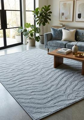 Saffron Rugs Hand Tufted Light Blue Grey Swirls  Rectangular Wool Area Rug