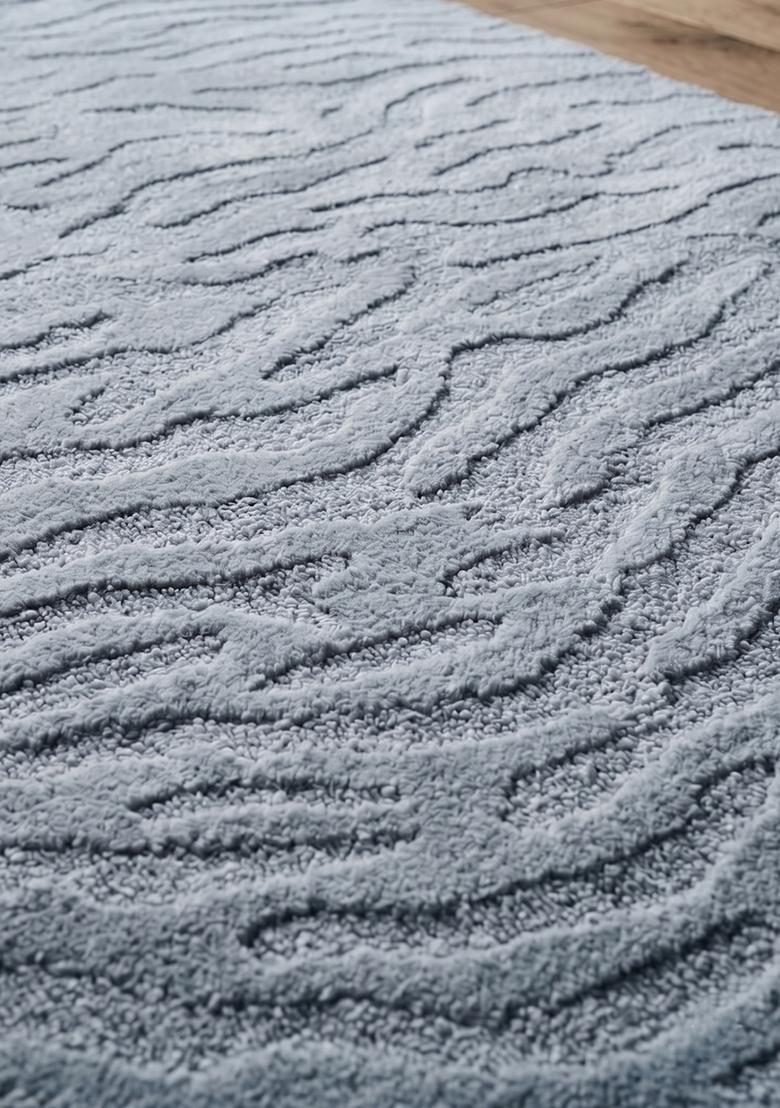 Saffron Rugs Hand Tufted Light Blue Grey Swirls  Rectangular Wool Area Rug - Indya