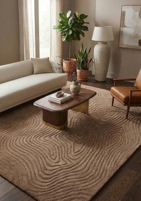 Saffron Rugs Hand Tufted Brown Taupe Swirls  Rectangular Wool Area Rug