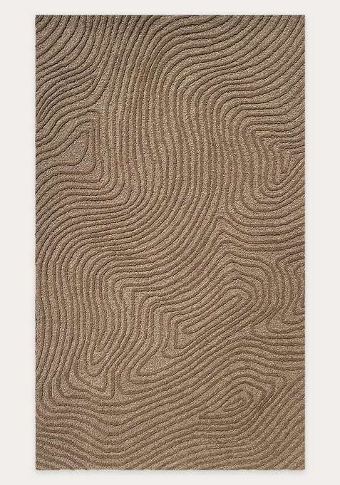 100% Wool Handmade Brown Taupe Rug | Contemporary Swirls Carpet With Cotton Backing For Living Room