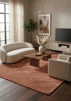 Saffron Rugs Hand Tufted Terracotta Brown Swirls  Rectangular Wool Area Rug