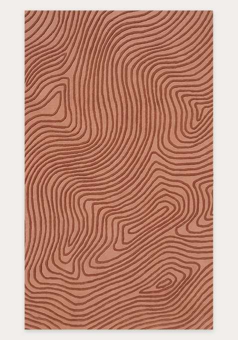 100% Wool Handmade Terracotta Brown Rug | Contemporary Swirls Carpet With Cotton Backing For Living Room