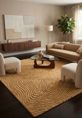 Saffron Rugs Hand Tufted Warm Caramel Brown Swirls  Rectangular Wool Area Rug