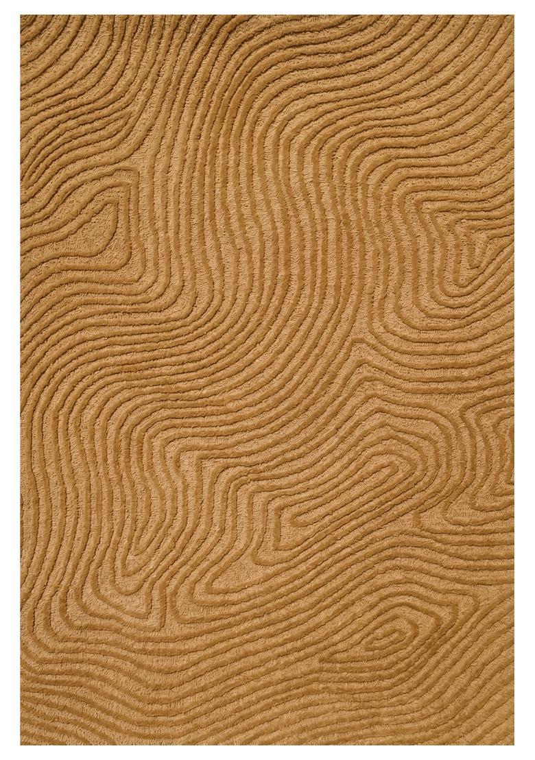 Saffron Rugs Hand Tufted Warm Caramel Brown Swirls  Rectangular Wool Area Rug - Indya