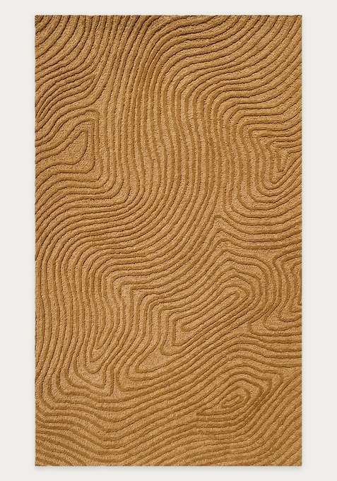 100% Wool Handmade Warm Caramel Brown Rug | Contemporary Swirls Carpet With Cotton Backing For Living Room