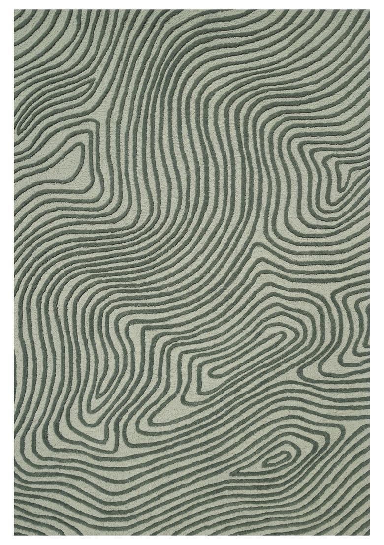 Saffron Rugs Hand Tufted Sage Green Swirls  Rectangular Wool Area Rug - Indya