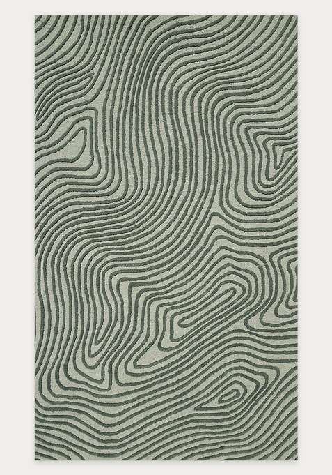 100% Wool Handmade Sage Green Rug | Contemporary Swirls Carpet With Cotton Backing For Living Room