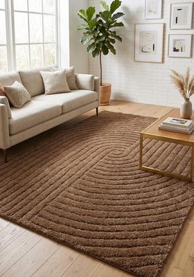 Saffron Rugs Hand Tufted Warm Brown Swirls  Rectangular Wool Area Rug