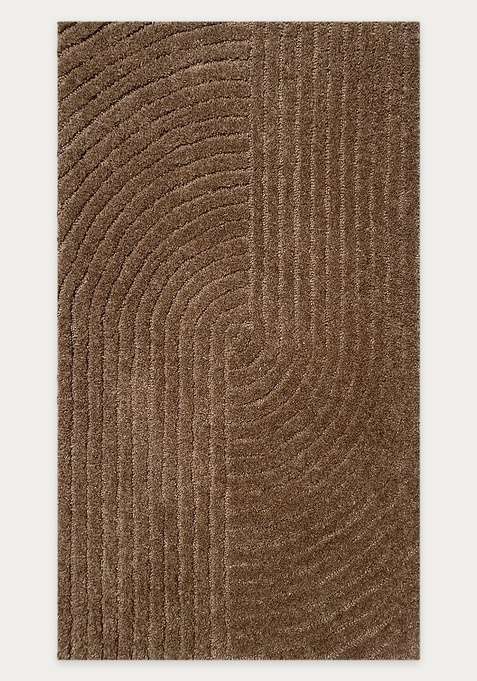 100% Wool Handmade Warm Brown Rug | Contemporary Swirls Carpet With Cotton Backing For Living Room