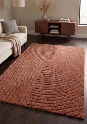 Saffron Rugs Hand Tufted Terracotta Brown Swirls  Rectangular Wool Area Rug