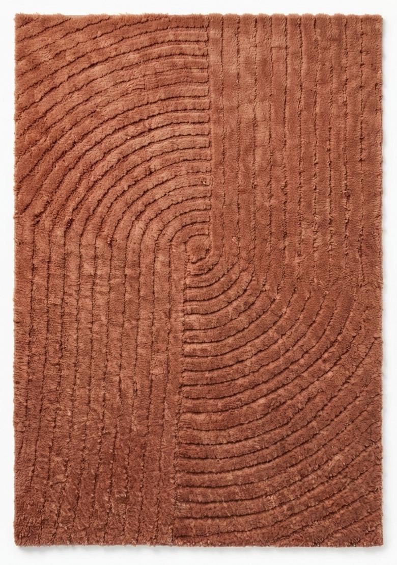 Saffron Rugs Hand Tufted Terracotta Brown Swirls  Rectangular Wool Area Rug - Indya