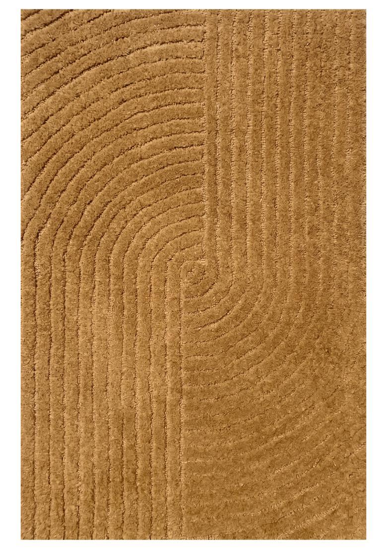 Saffron Rugs Hand Tufted Warm Golden Brown Swirls  Rectangular Wool Area Rug - Indya