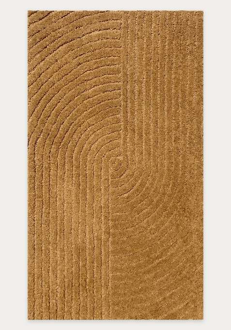 100% Wool Handmade Warm Golden Brown Rug | Contemporary Swirls Carpet With Cotton Backing For Living Room