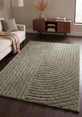Saffron Rugs Hand Tufted Sage Olive Green Swirls  Rectangular Wool Area Rug