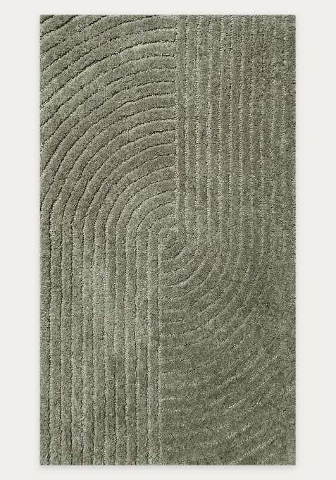 100% Wool Handmade Sage Olive Green Rug | Contemporary Swirls Carpet With Cotton Backing For Living Room