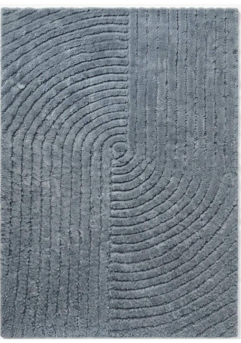 Saffron Rugs Hand Tufted Steel Blue Grey Swirls  Rectangular Wool Area Rug - Indya