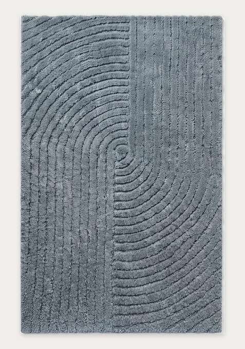 100% Wool Handmade Steel Blue Grey Rug | Contemporary Swirls Carpet With Cotton Backing For Living Room