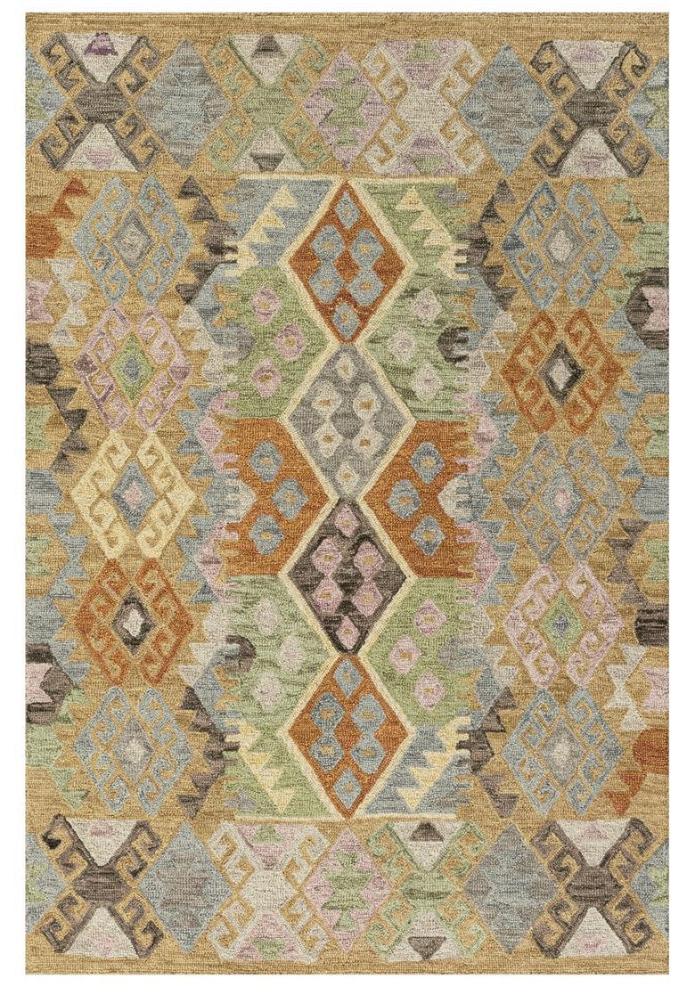Saffron Rugs Hand Tufted Multicolor Gold Green Blue Geometric  Rectangular Wool Area Rug - Indya