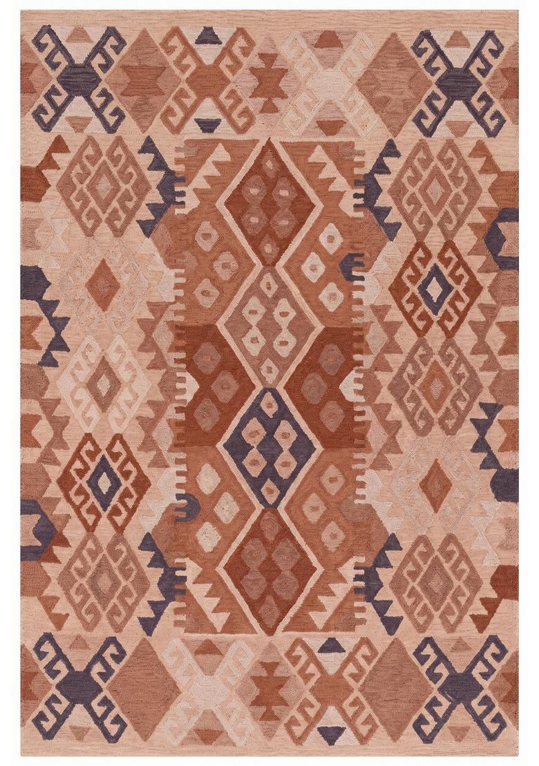 Saffron Rugs Hand Tufted Terracotta Peach Geometric  Rectangular Wool Area Rug - Indya