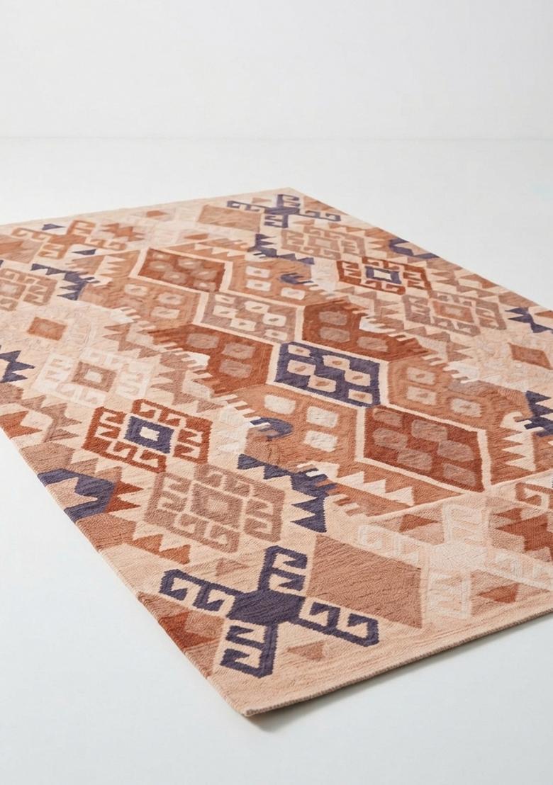 Saffron Rugs Hand Tufted Terracotta Peach Geometric  Rectangular Wool Area Rug - Indya
