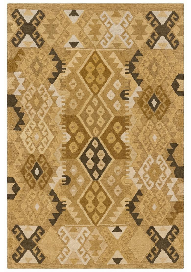 Saffron Rugs Hand Tufted Golden Tan Geometric  Rectangular Wool Area Rug - Indya