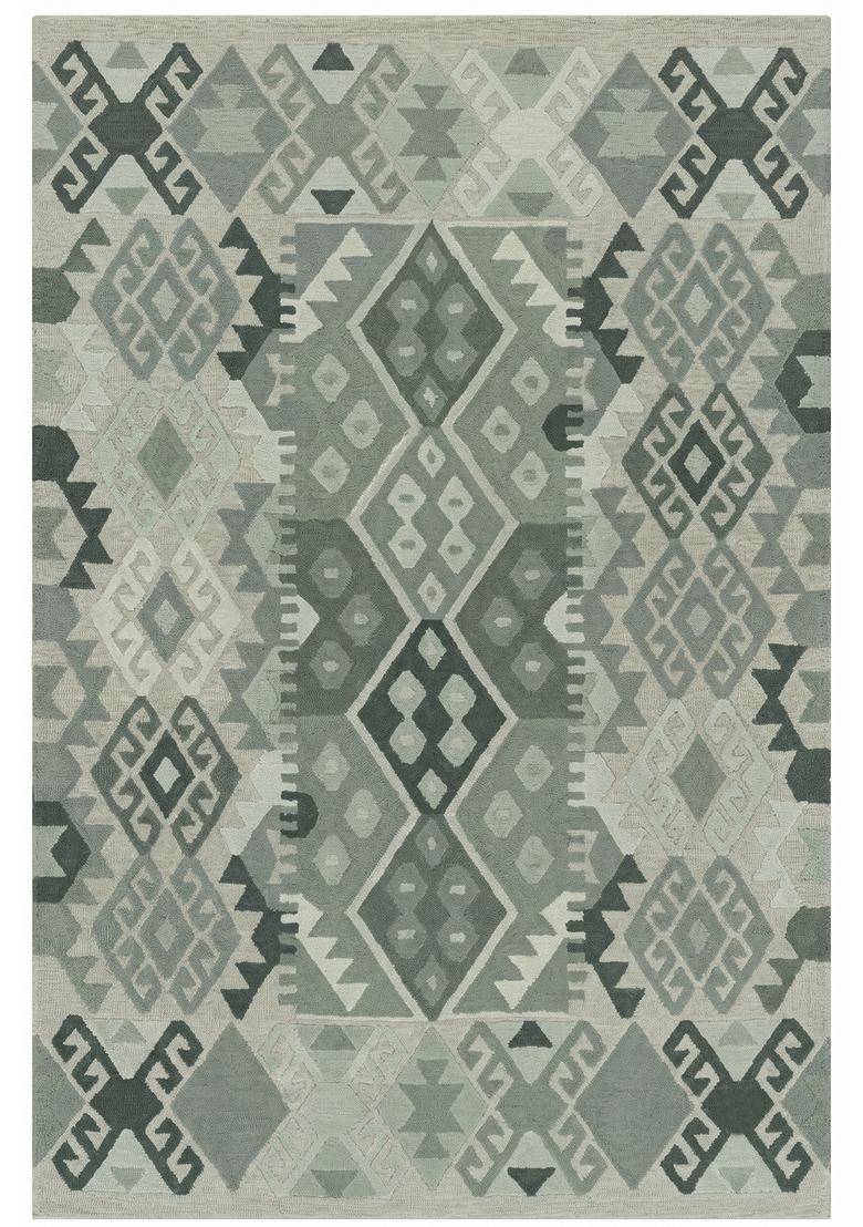 Saffron Rugs Hand Tufted Sage Grey Geometric  Rectangular Wool Area Rug - Indya