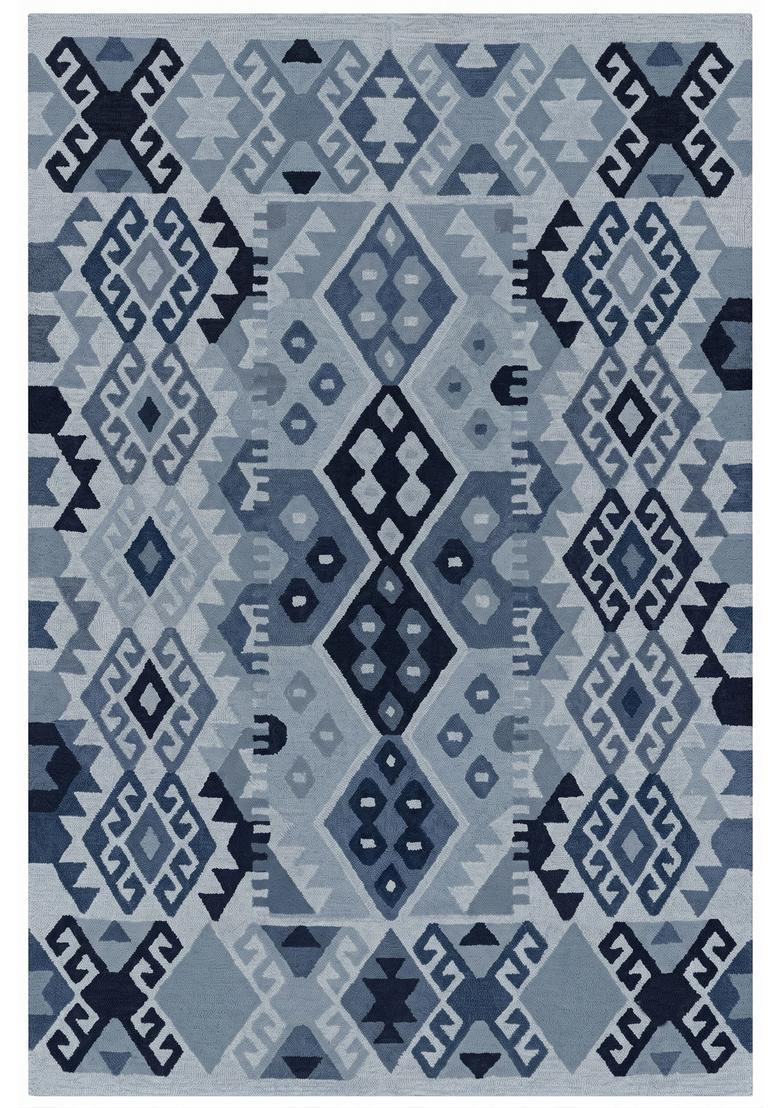 Saffron Rugs Hand Tufted Steel Blue Geometric  Rectangular Wool Area Rug - Indya