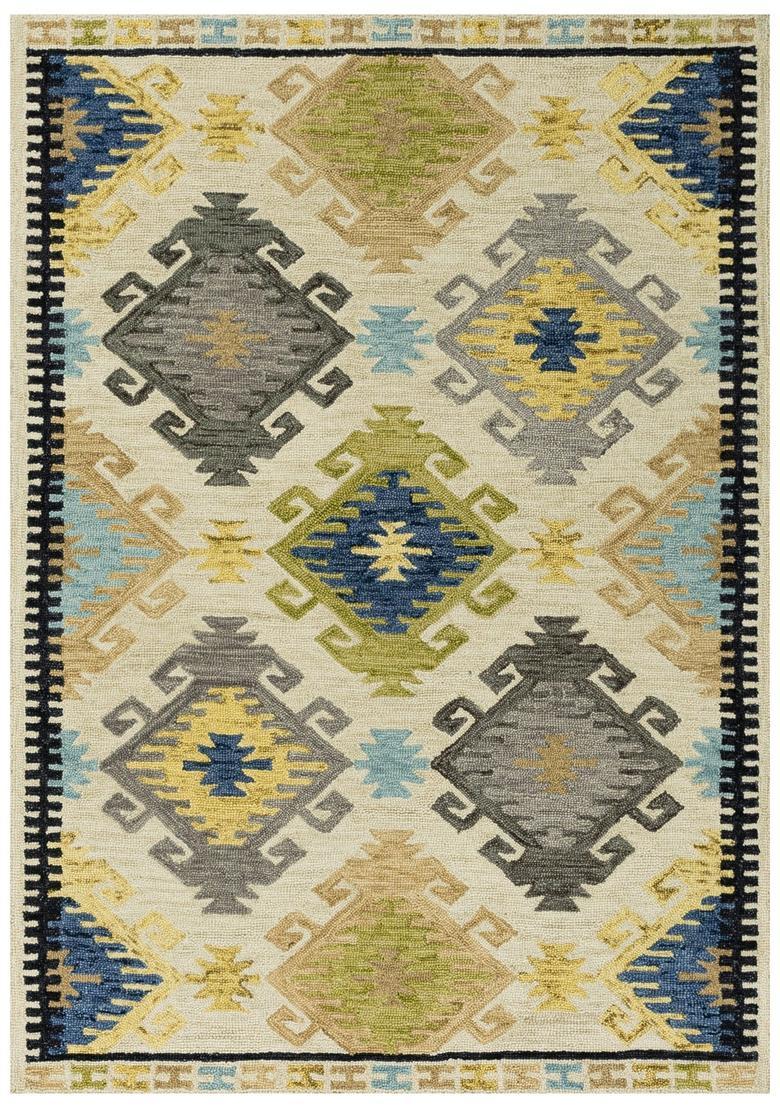 Saffron Rugs Hand Tufted Multicolor Geometric  Rectangular Wool Area Rug - Indya