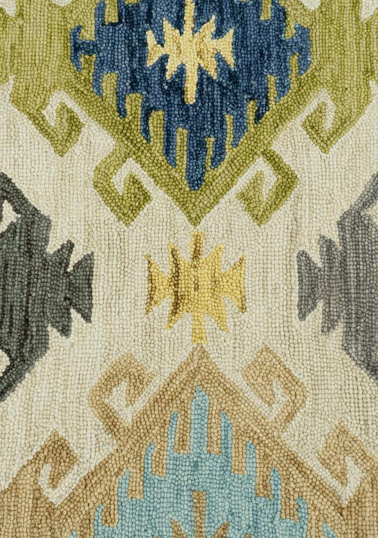 Saffron Rugs Hand Tufted Multicolor Geometric  Rectangular Wool Area Rug - Indya