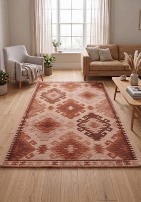 Saffron Rugs Hand Tufted Terracotta Brown Geometric  Rectangular Wool Area Rug