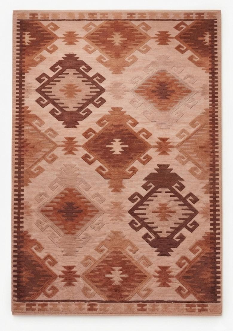 Saffron Rugs Hand Tufted Terracotta Brown Geometric  Rectangular Wool Area Rug - Indya