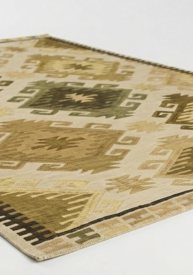Saffron Rugs Hand Tufted Beige Gold Geometric  Rectangular Wool Area Rug - Indya