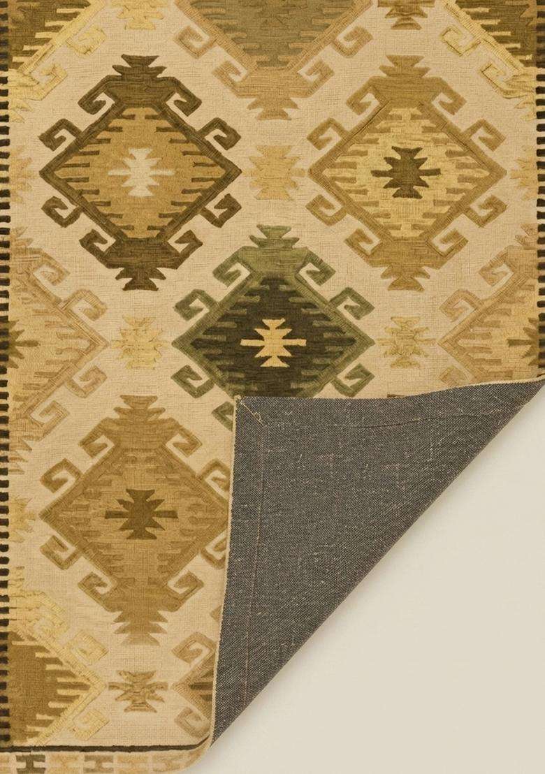Saffron Rugs Hand-Tufted 100% Wool Area Rug | Beige Gold Rectangular Rug | Cotton Backing | Bohemian Geometric Carpet for Living Room - Indya