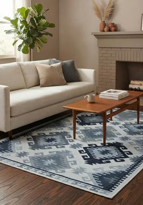 Saffron Rugs Hand Tufted Light Blue Grey Geometric  Rectangular Wool Area Rug