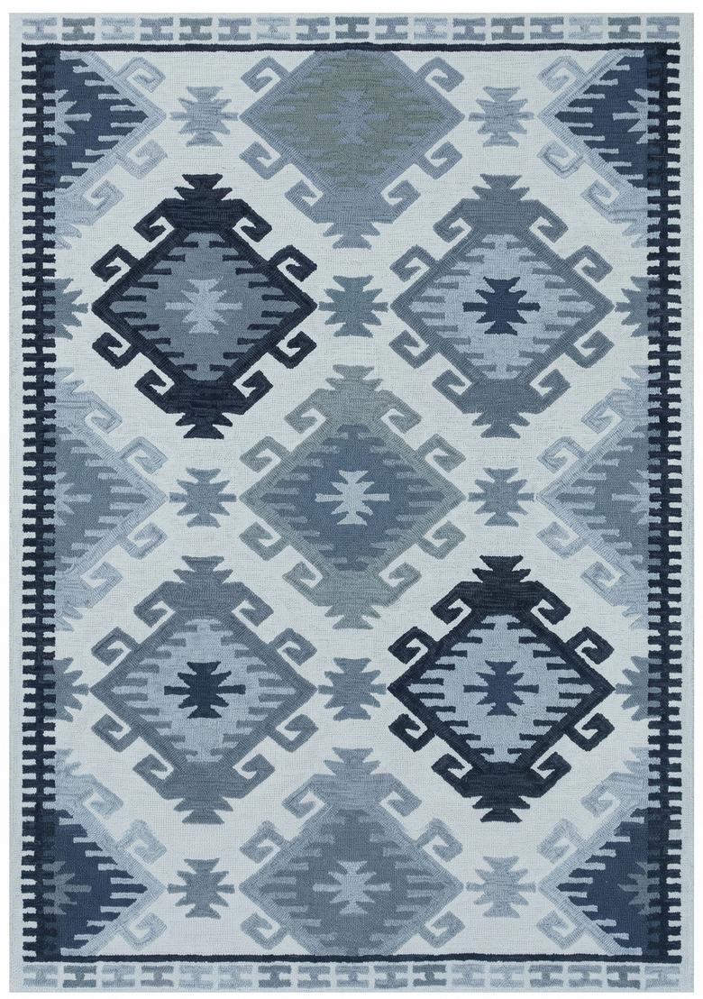 Saffron Rugs Hand Tufted Light Blue Grey Geometric  Rectangular Wool Area Rug - Indya