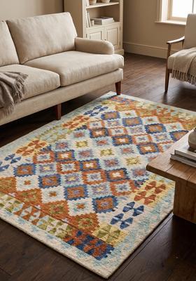 Saffron Rugs Hand Tufted Multicolor Geometric  Rectangular Wool Area Rug
