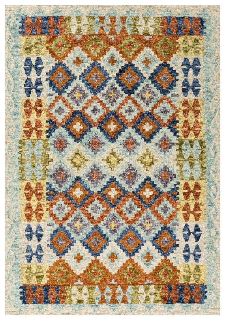 Saffron Rugs Hand Tufted Multicolor Geometric  Rectangular Wool Area Rug - Indya