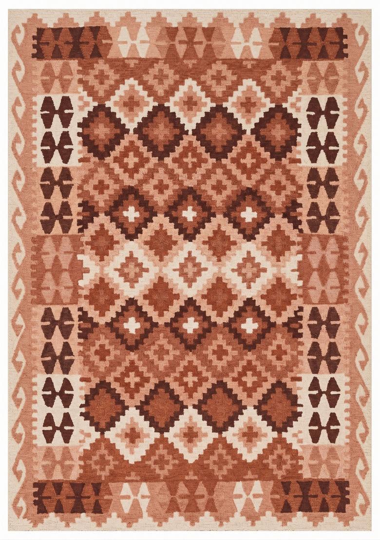Saffron Rugs Hand Tufted Terracotta Brown Geometric  Rectangular Wool Area Rug - Indya