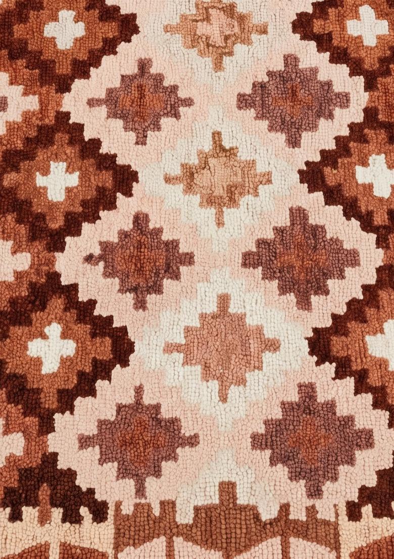 Saffron Rugs Hand Tufted Terracotta Brown Geometric  Rectangular Wool Area Rug - Indya