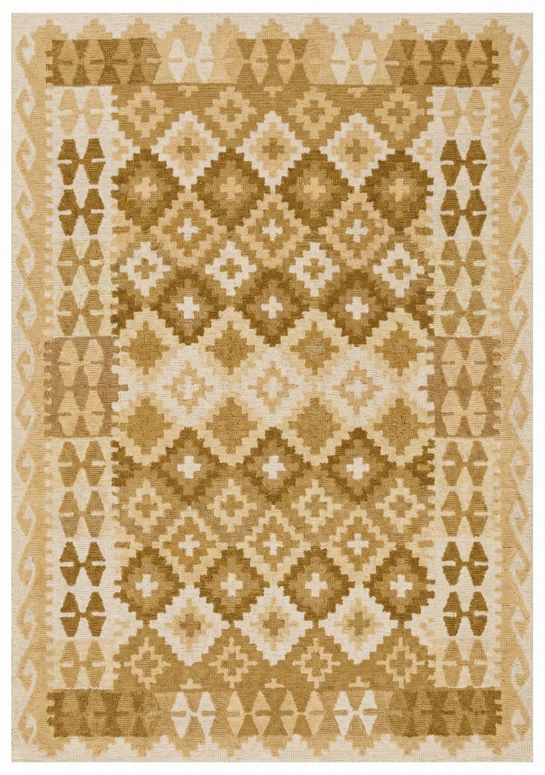 Saffron Rugs Hand Tufted Golden Beige Geometric  Rectangular Wool Area Rug - Indya