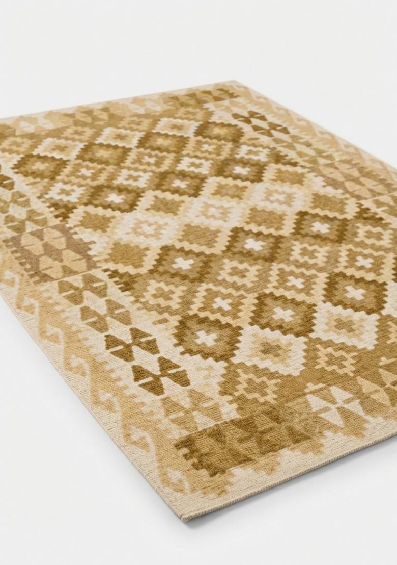 Saffron Rugs Hand Tufted Golden Beige Geometric  Rectangular Wool Area Rug - Indya