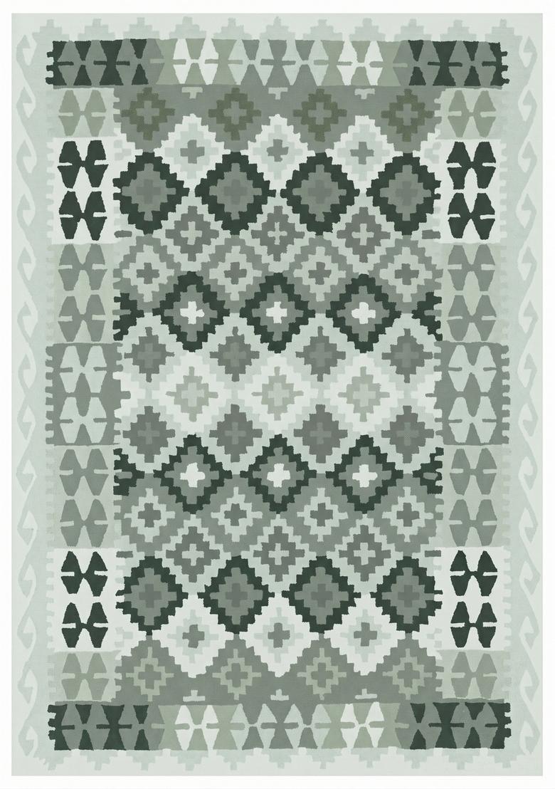 Saffron Rugs Hand Tufted Sage Green Geometric  Rectangular Wool Area Rug - Indya