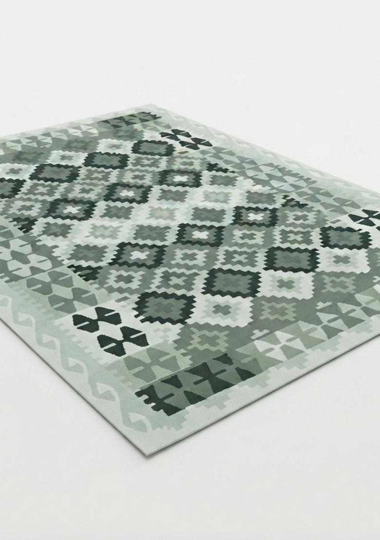 Saffron Rugs Hand Tufted Sage Green Geometric  Rectangular Wool Area Rug - Indya