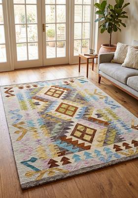 Saffron Rugs Hand Tufted Multicolor Geometric  Rectangular Wool Area Rug